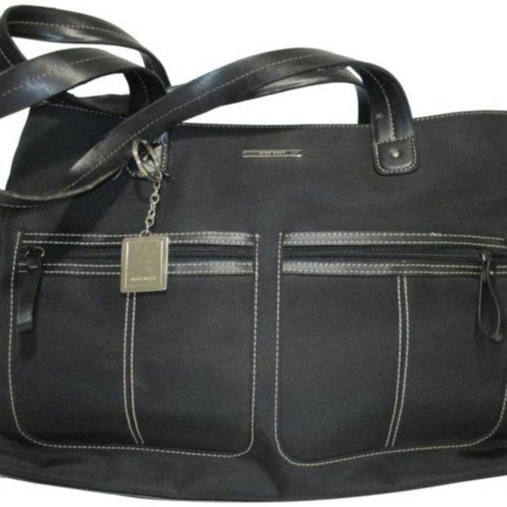 **Nine West Black Canvas Roomy Signature Charm Tote